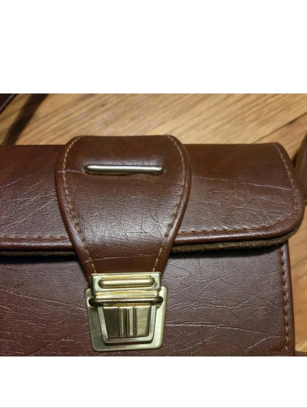 Vintage PENTAX Brown Leather Camera Shoulder Bag Two Section Hard Case